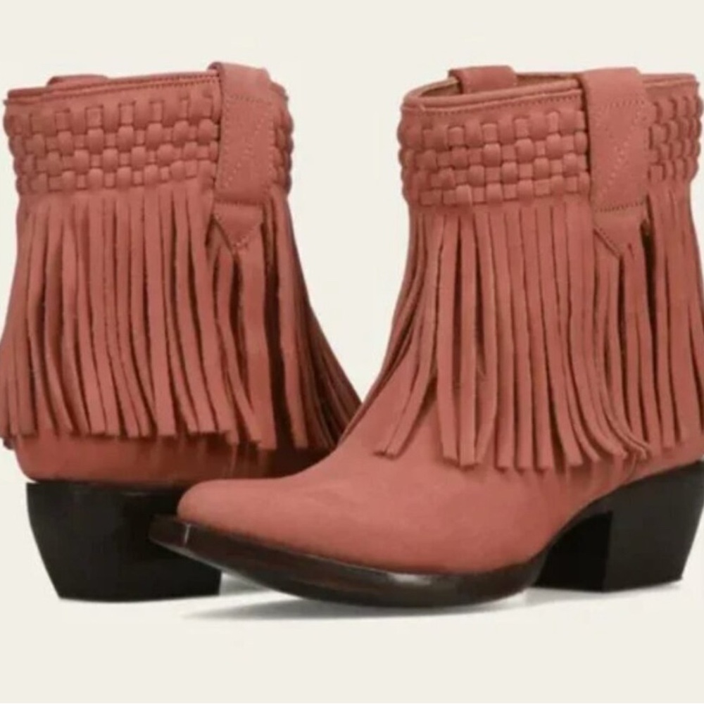 Frye Pink Fringe Heeled Boots